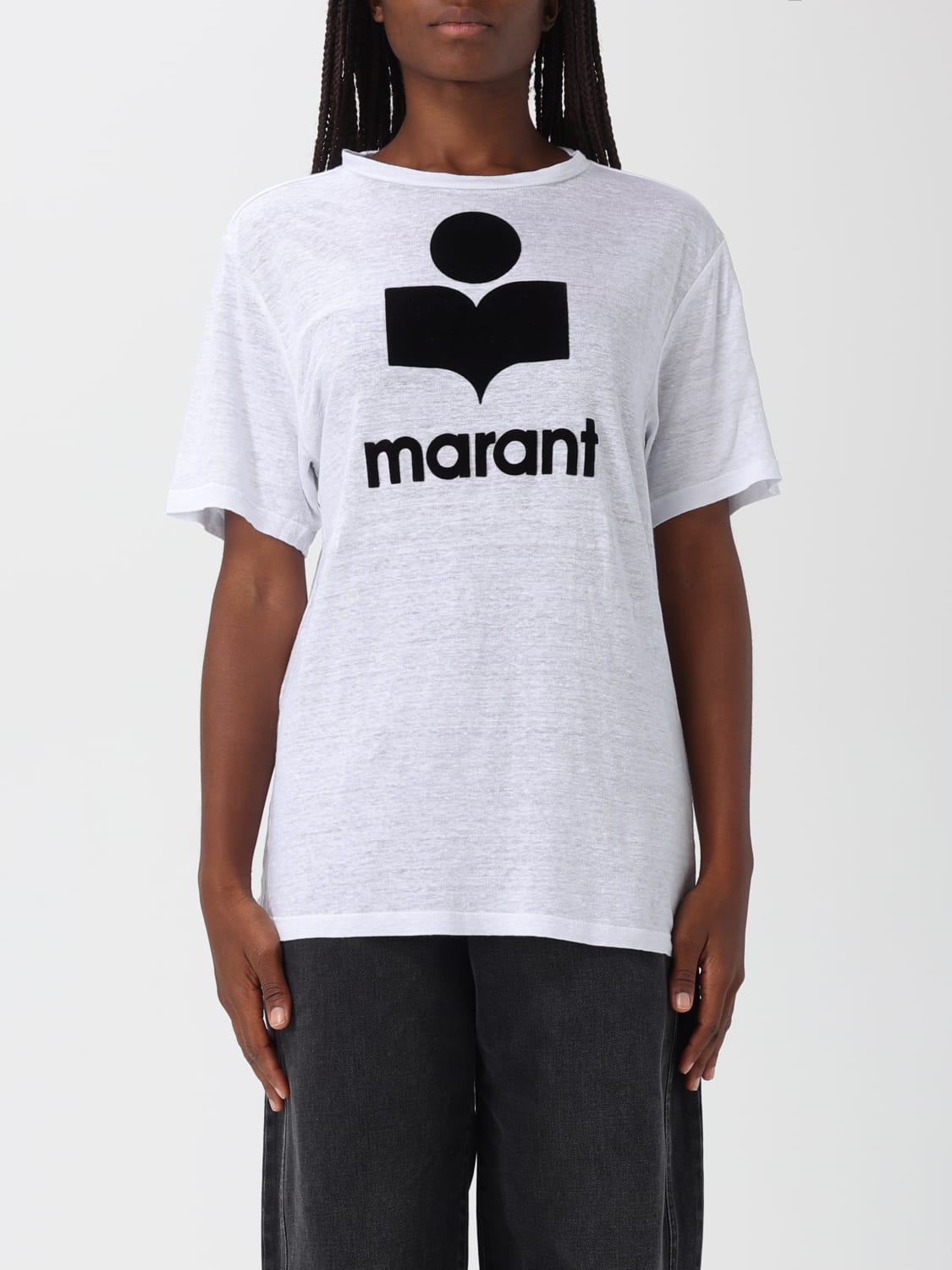 ISABEL MARANT ETOILE T-SHIRTS: T-shirt in lino con logo Isabel Marant Etoile, Bianco - Img 1