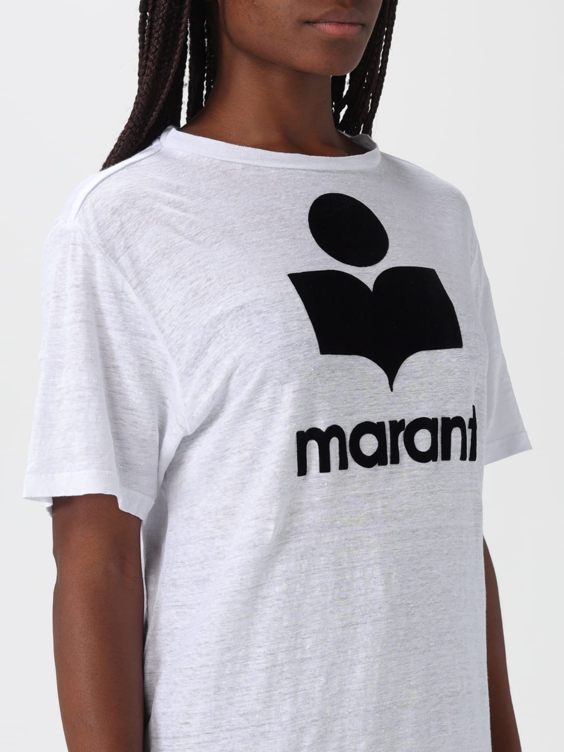 ISABEL MARANT ETOILE T-SHIRTS: T-shirt in lino con logo Isabel Marant Etoile, Bianco - Img 3