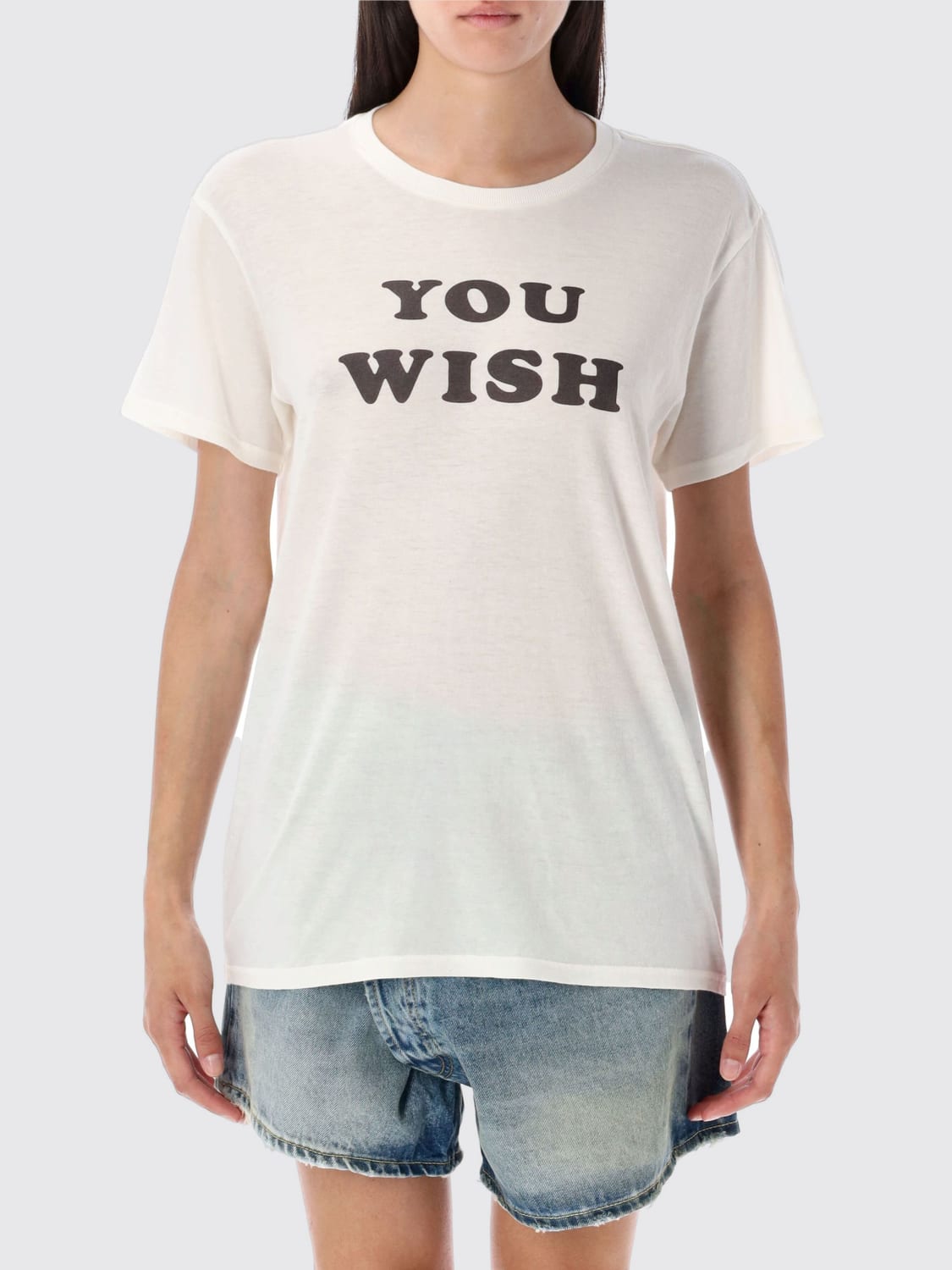 R13 T-SHIRTS: T-shirt in cotone e cashmere con slogan R13, Beige - Img 1