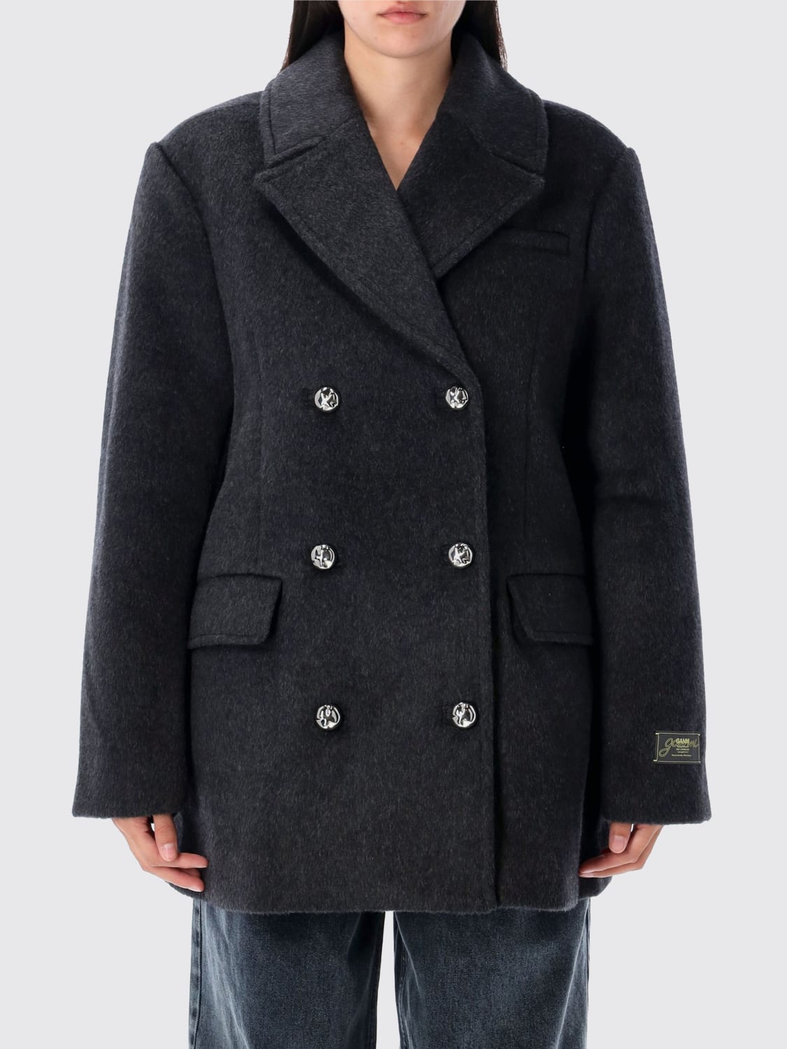GANNI COAT: Coat woman Ganni, Grey - Img 1