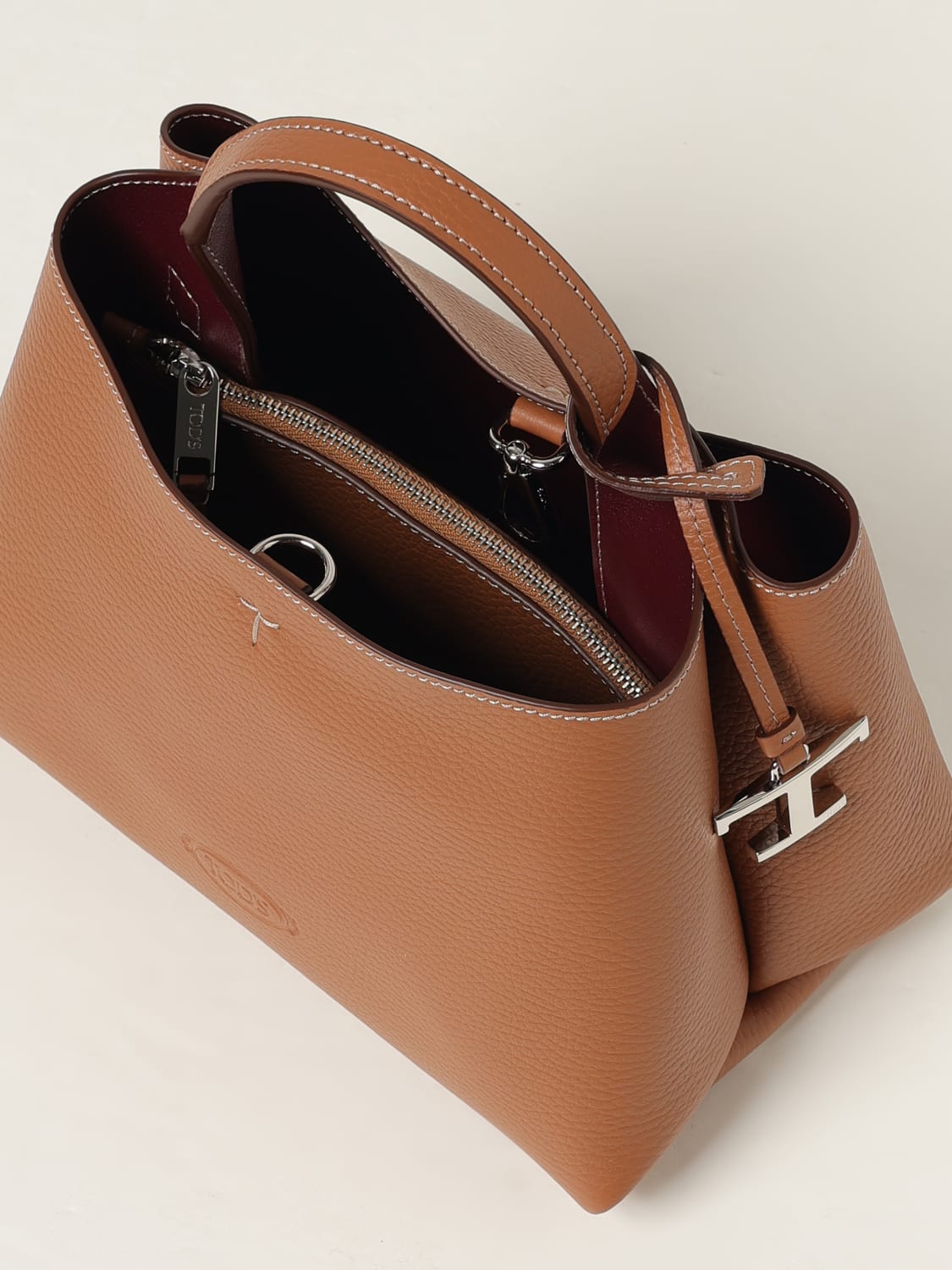 TOD'S BORSA A MANO: Borsa a mano in pelle di vitello a grana Tod's, Marrone - Img 4