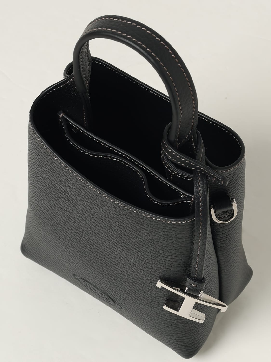 TOD'S BORSA MINI: Borsa a mano in pelle di vitello a grana Tod's, Nero - Img 4