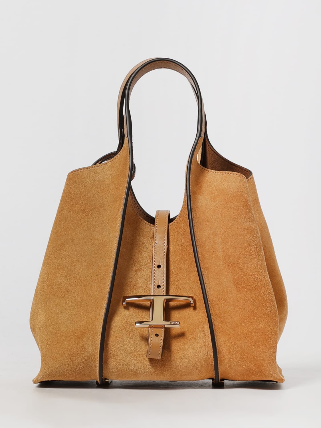 TOD'S BORSA A SPALLA: Borsa a spalla in pelle di vitello scamosciata T Timeless Tod's, Cacao - Img 1