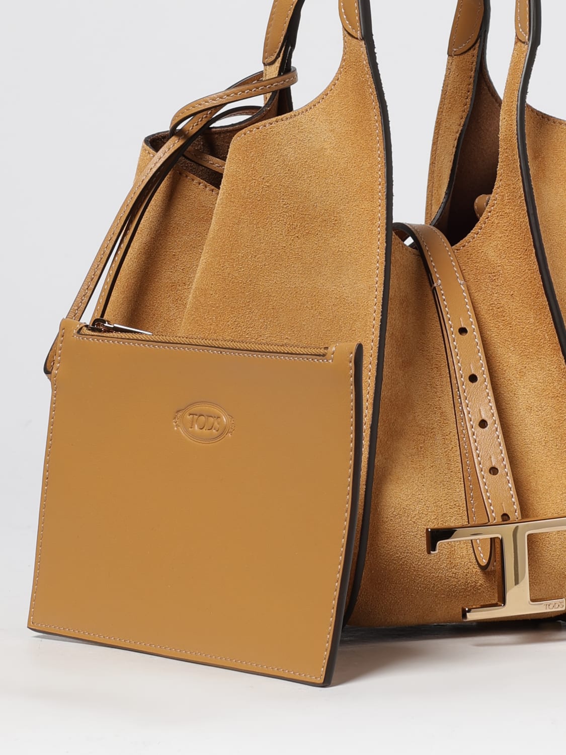 TOD'S BORSA A SPALLA: Borsa a spalla in pelle di vitello scamosciata T Timeless Tod's, Cacao - Img 4