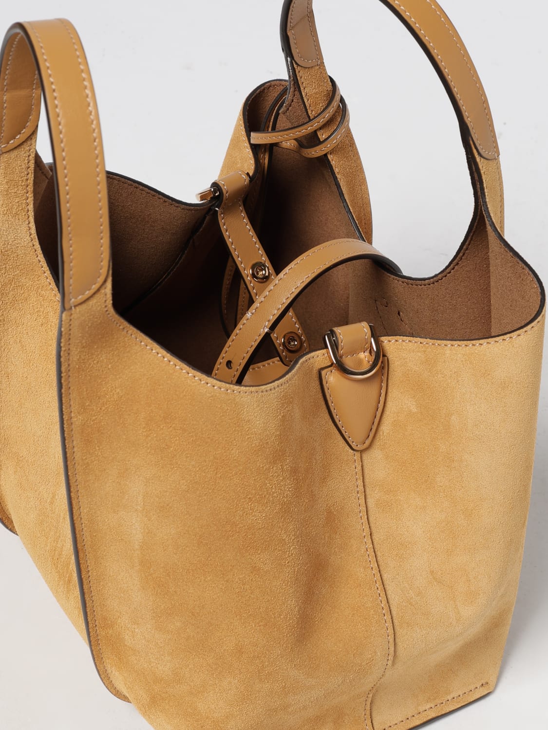 TOD'S BORSA A SPALLA: Borsa a spalla in pelle di vitello scamosciata T Timeless Tod's, Cacao - Img 5