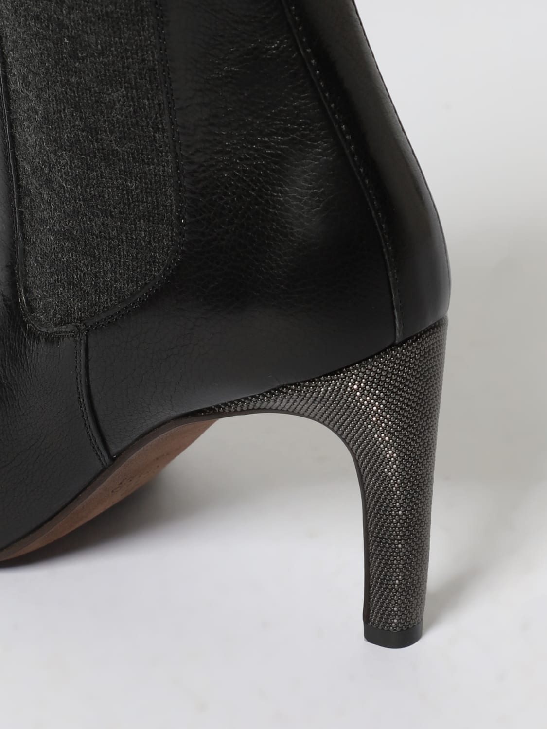 BRUNELLO CUCINELLI STIVALI: Stivaletto Brunello Cucinelli in pelle con tacco gioiello , Nero - Img 4