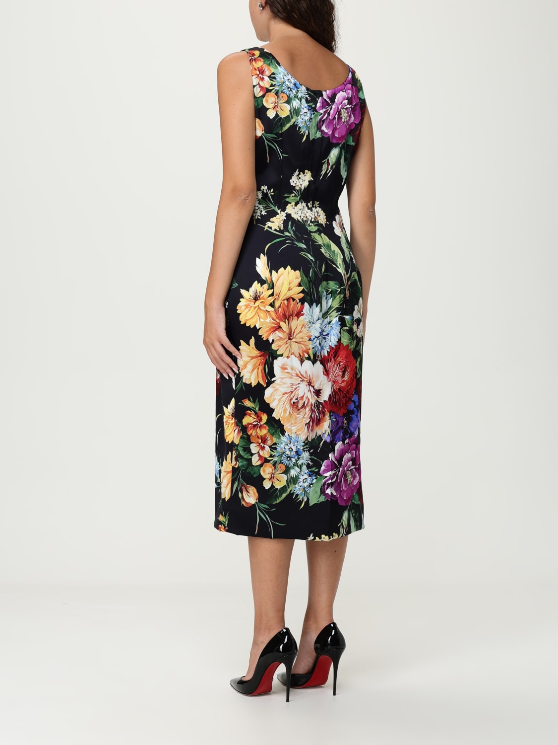 DOLCE & GABBANA ABITO: Abito Dolce & Gabbana in raso con stampa floreale , Nero - Img 2