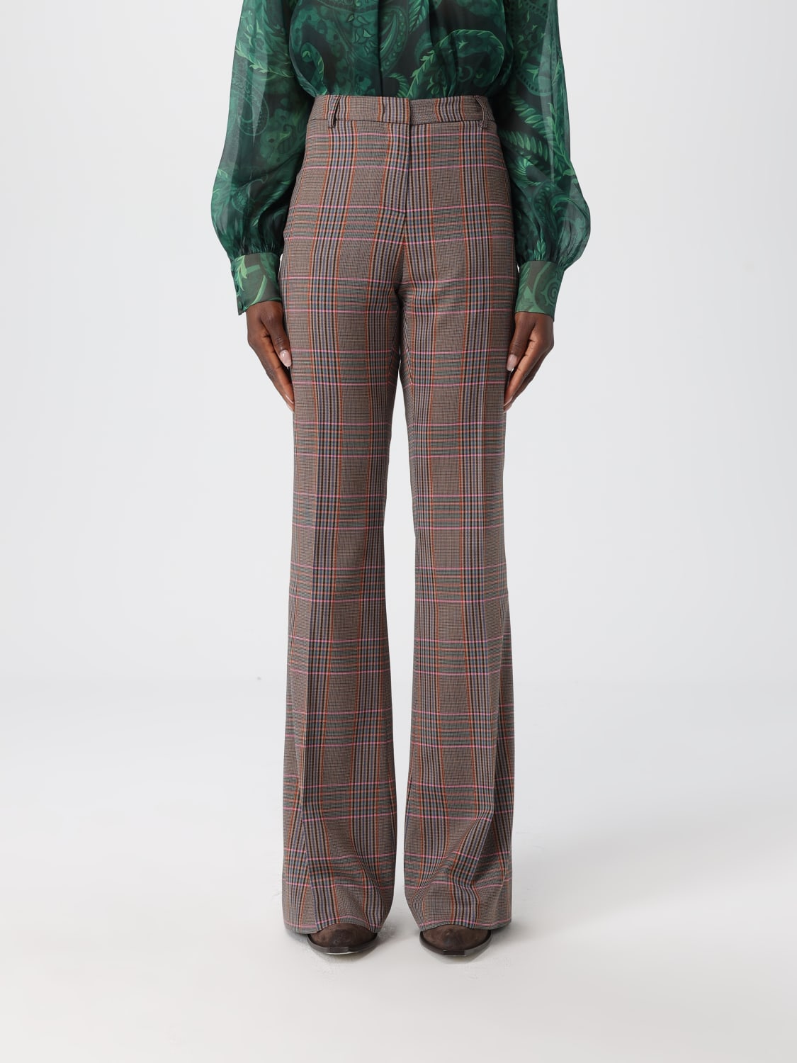 ETRO PANTALONI: Pantalone a zampa Etro in misto lana Principe di Galles , Fantasia - Img 1