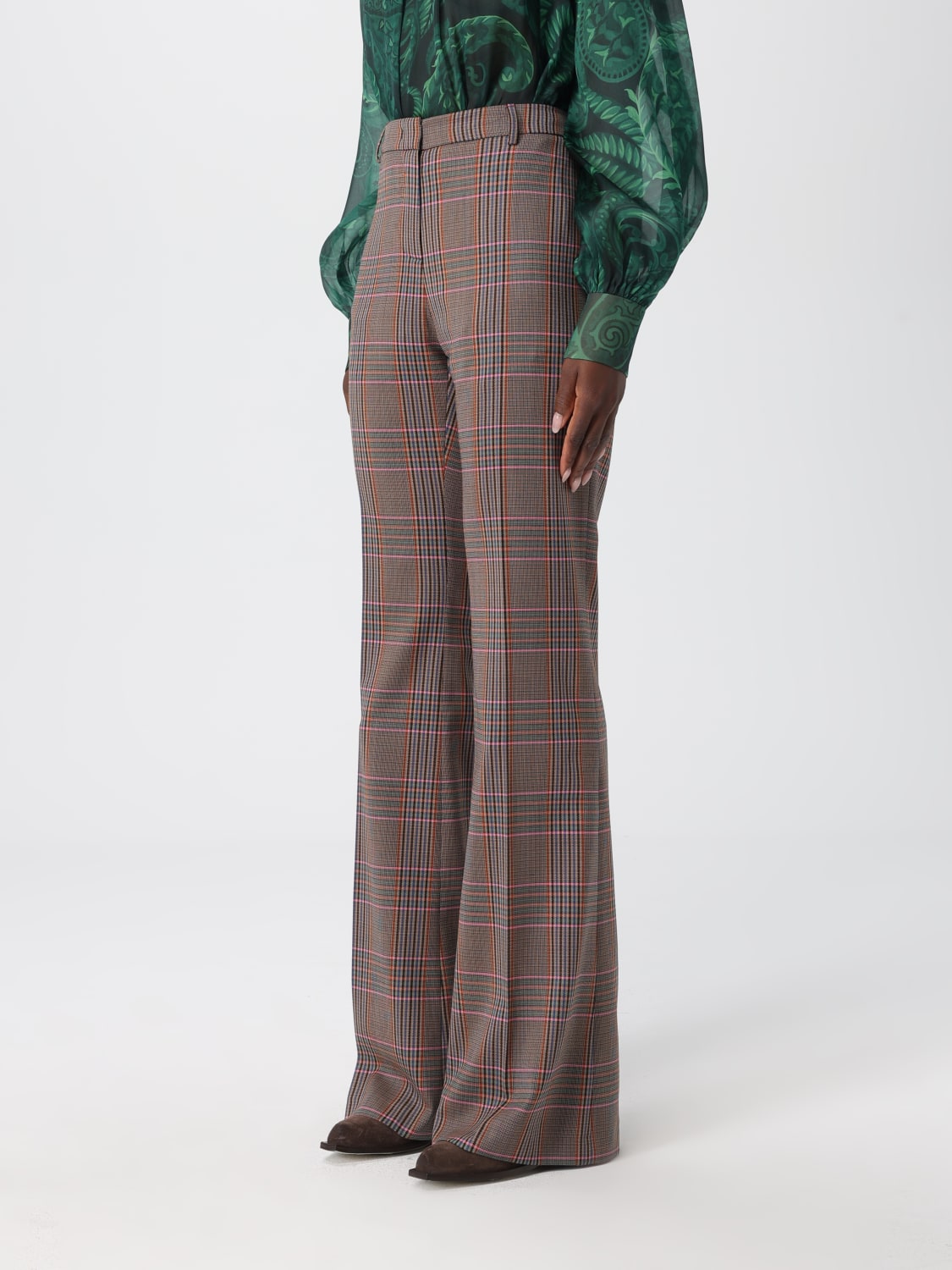 ETRO PANTALONI: Pantalone a zampa Etro in misto lana Principe di Galles , Fantasia - Img 4