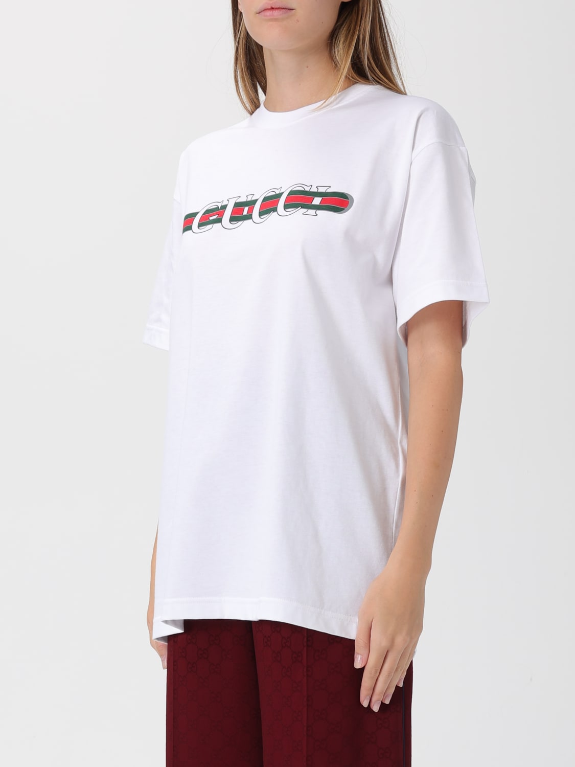 GUCCI T-SHIRTS: T-shirt in cotone Web Gucci, Bianco - Img 4