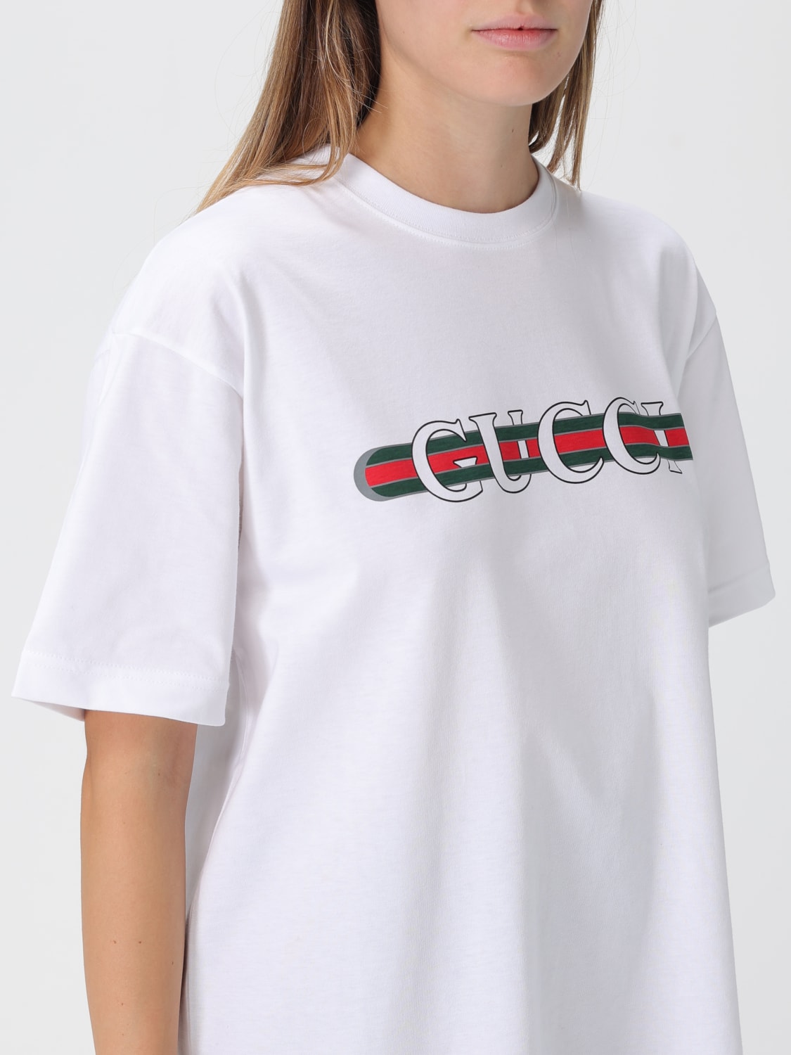 GUCCI T-SHIRTS: T-shirt in cotone Web Gucci, Bianco - Img 5