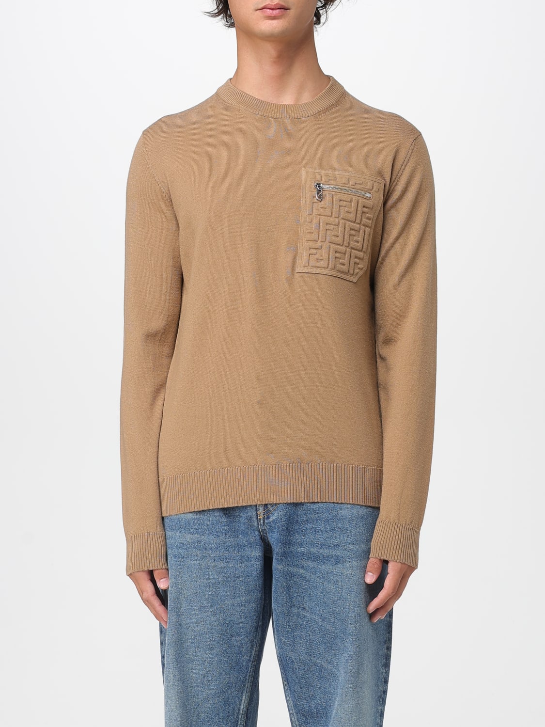 FENDI MAGLIA: Maglia in lana FF Fendi, Cammello - Img 1