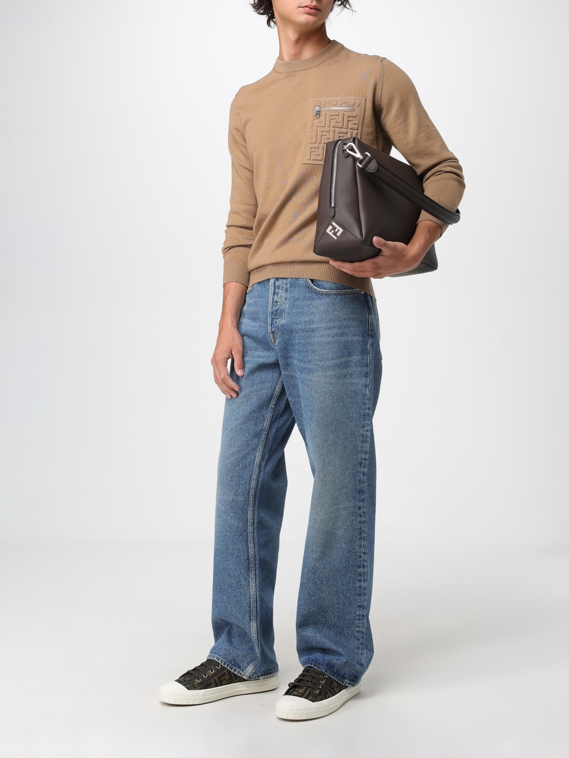 FENDI MAGLIA: Maglia in lana FF Fendi, Cammello - Img 2