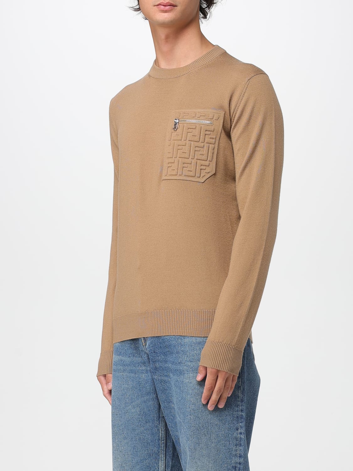 FENDI MAGLIA: Maglia in lana FF Fendi, Cammello - Img 4