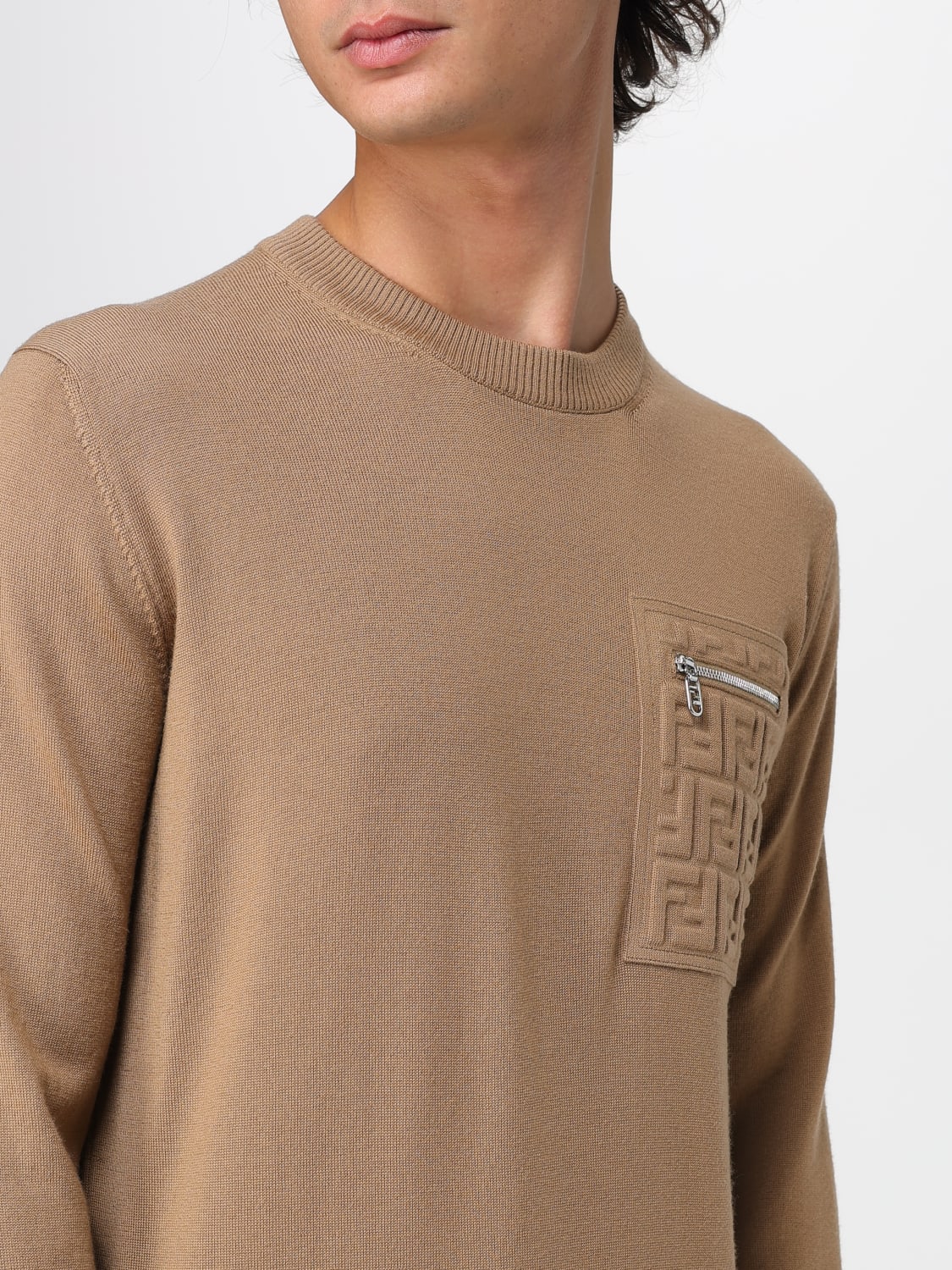 FENDI MAGLIA: Maglia in lana FF Fendi, Cammello - Img 5