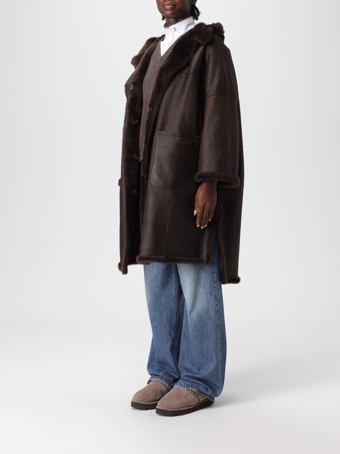 BRUNELLO CUCINELLI FOURRURE: Manteau femme Brunello Cucinelli, Brun - Img 4