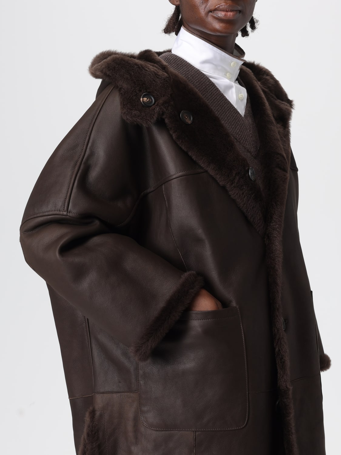 BRUNELLO CUCINELLI FOURRURE: Manteau femme Brunello Cucinelli, Brun - Img 5