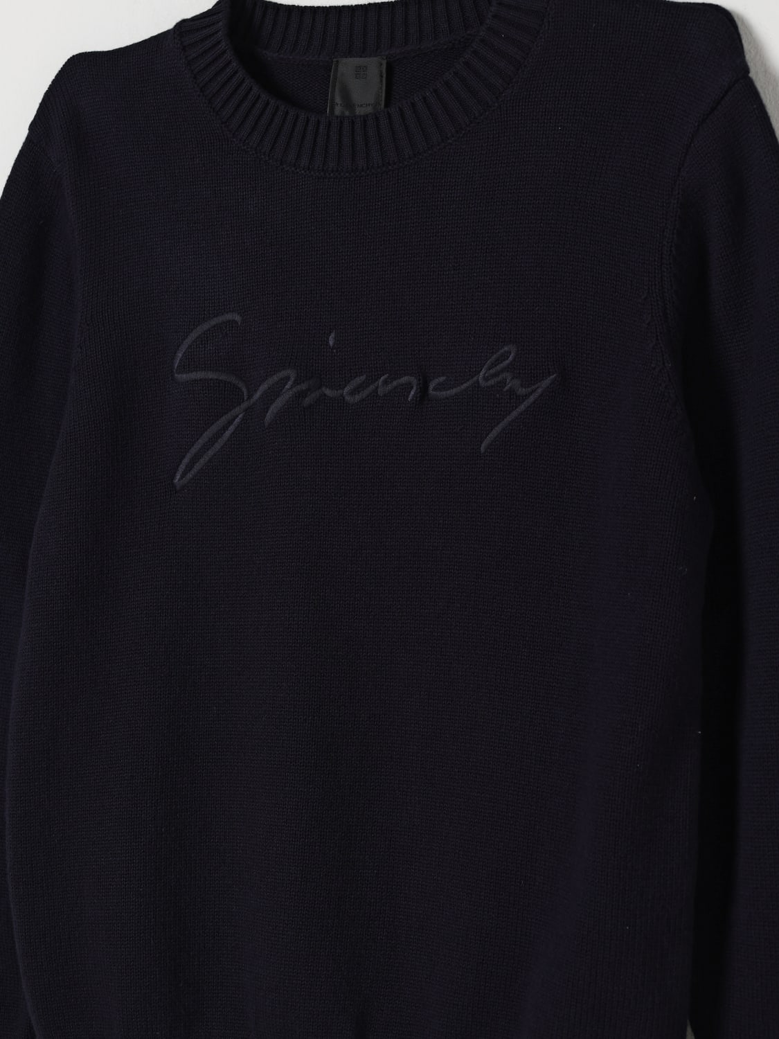 GIVENCHY MAGLIA: Maglione in cotone e cashmere con logo Givenchy, Marine - Img 3