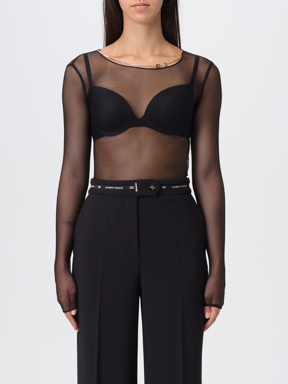 ELISABETTA FRANCHI TOP: Body in tulle con collana Elisabetta Franchi, Nero - Img 1