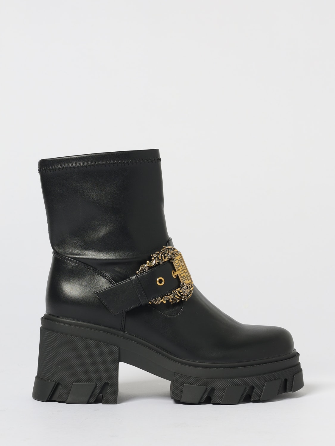 VERSACE JEANS COUTURE BOOTS: Flat ankle boots woman Versace Jeans Couture, Black - Img 1