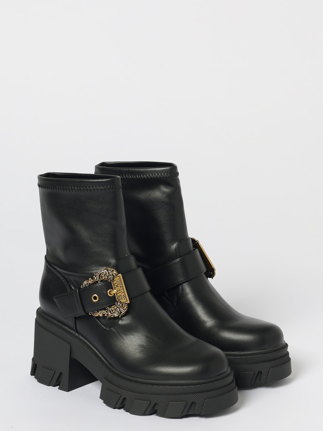 VERSACE JEANS COUTURE BOOTS: Flat ankle boots woman Versace Jeans Couture, Black - Img 2