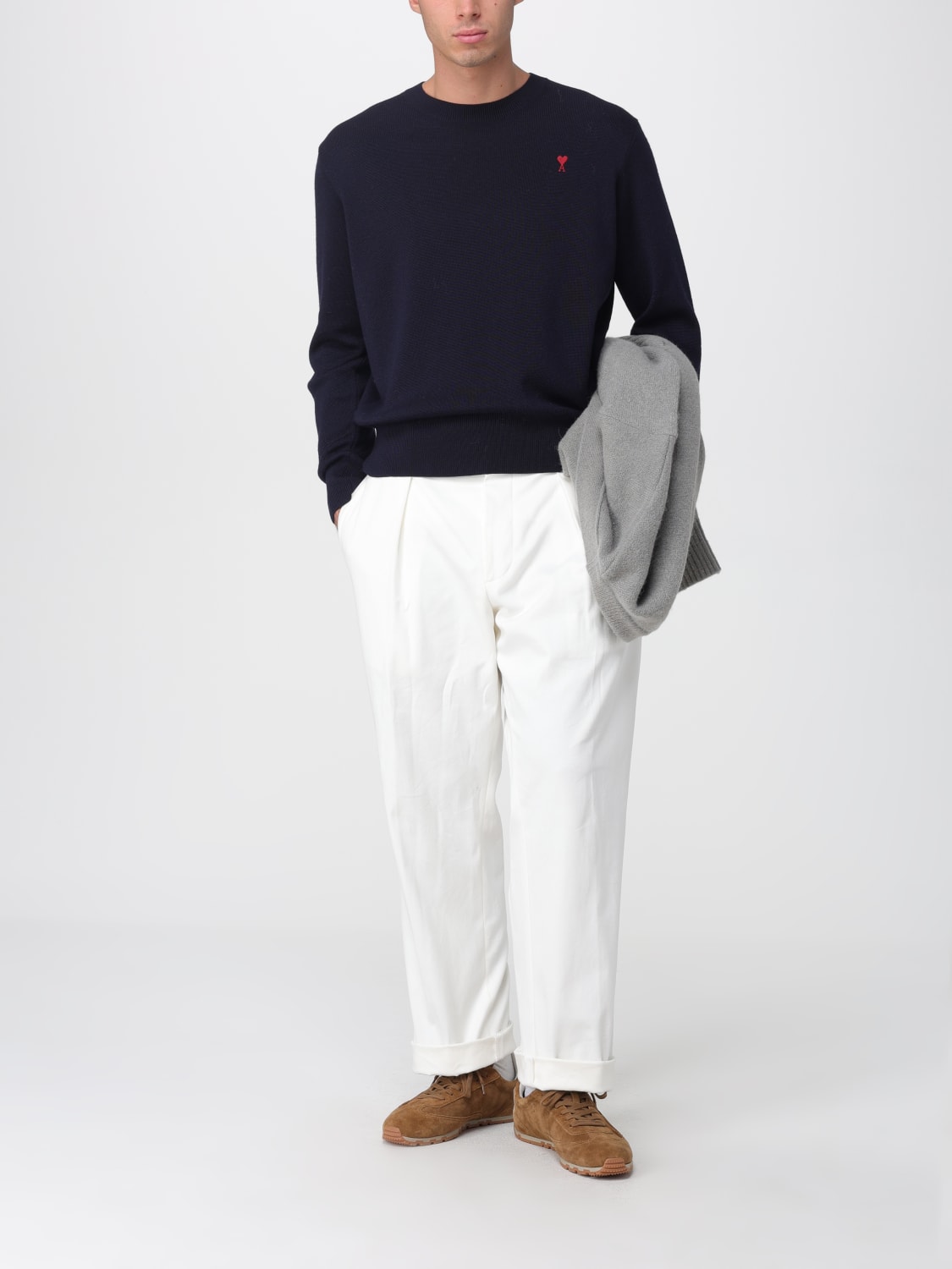 AMI PARIS MAGLIA: Cardigan in lana di Alpaca con logo Ami Paris, Grigio - Img 2