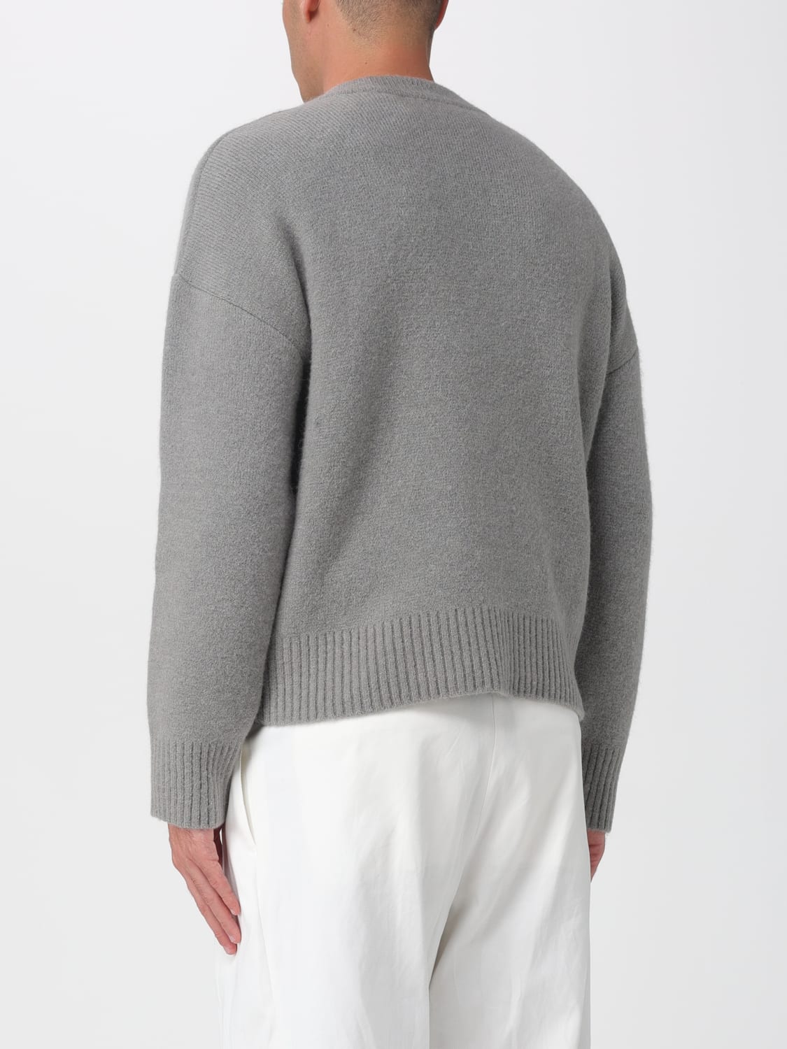 AMI PARIS MAGLIA: Cardigan in lana di Alpaca con logo Ami Paris, Grigio - Img 3