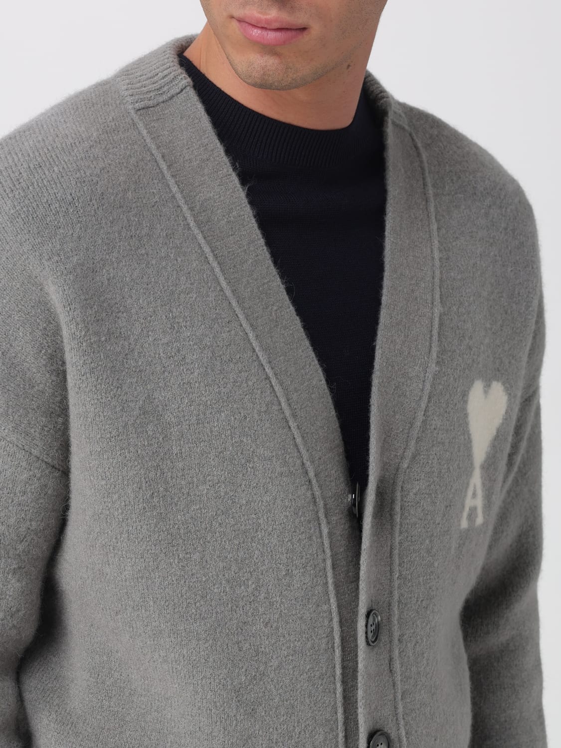 AMI PARIS MAGLIA: Cardigan in lana di Alpaca con logo Ami Paris, Grigio - Img 5