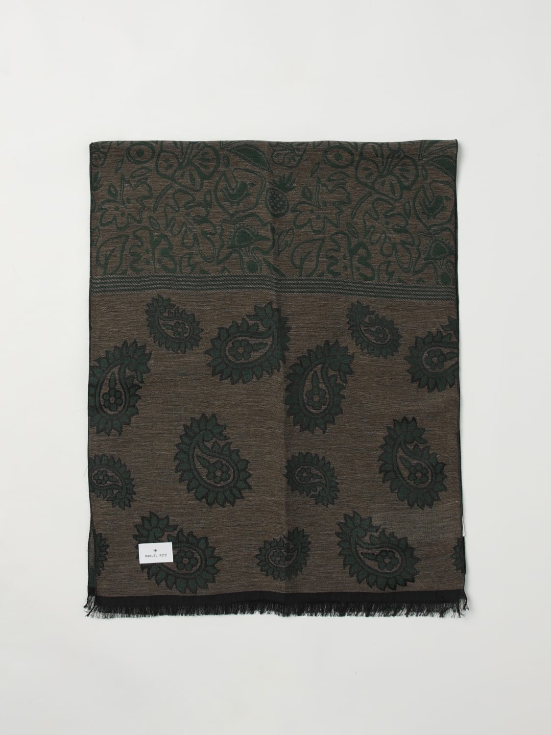 MANUEL RITZ SCIARPA: Sciarpa in misto cotone paisley Manuel Ritz, Verde - Img 1