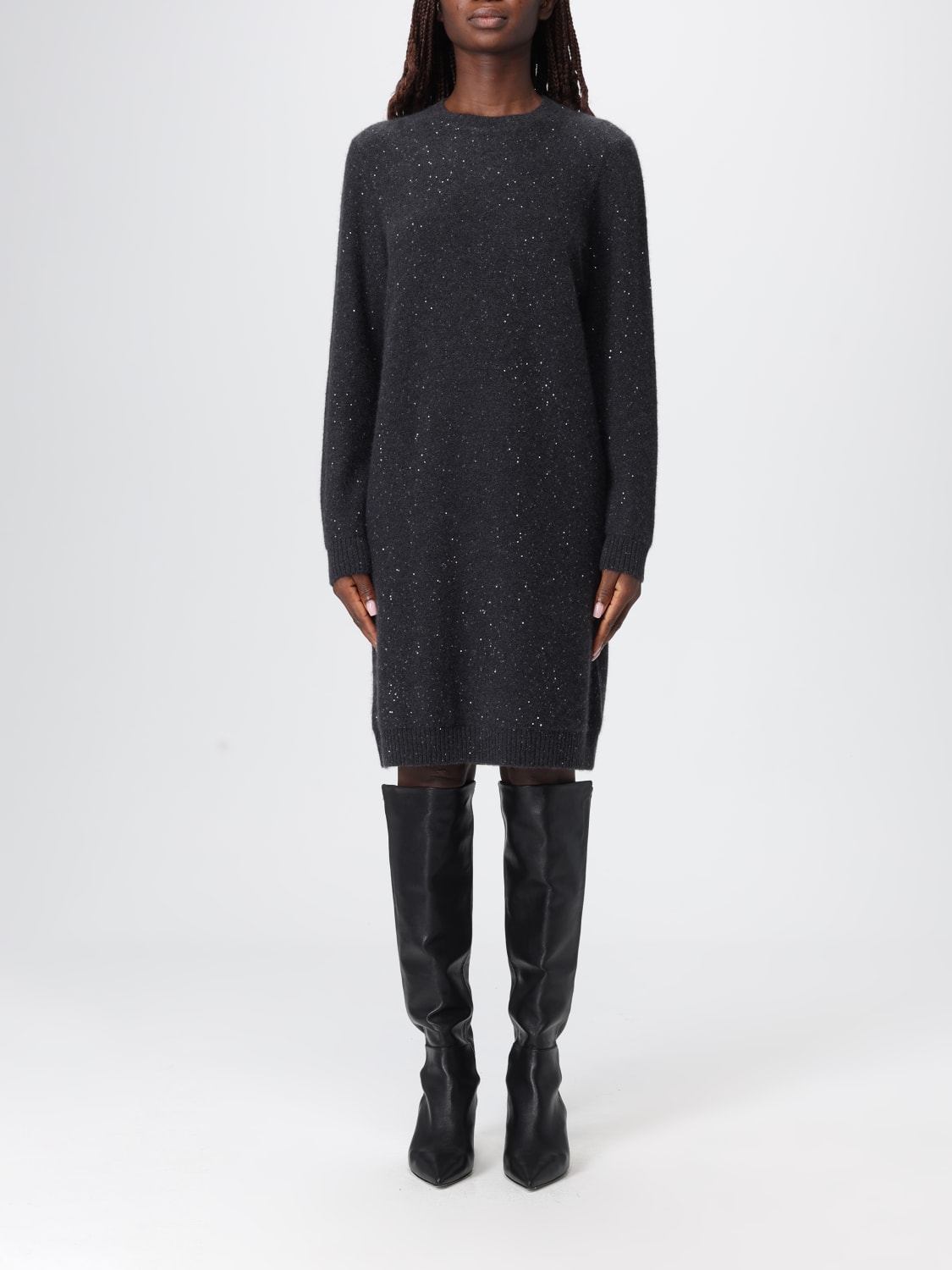 FABIANA FILIPPI ABITO: Abito mini Fabiana Filippi in misto lana con paillettes , Grigio - Img 1