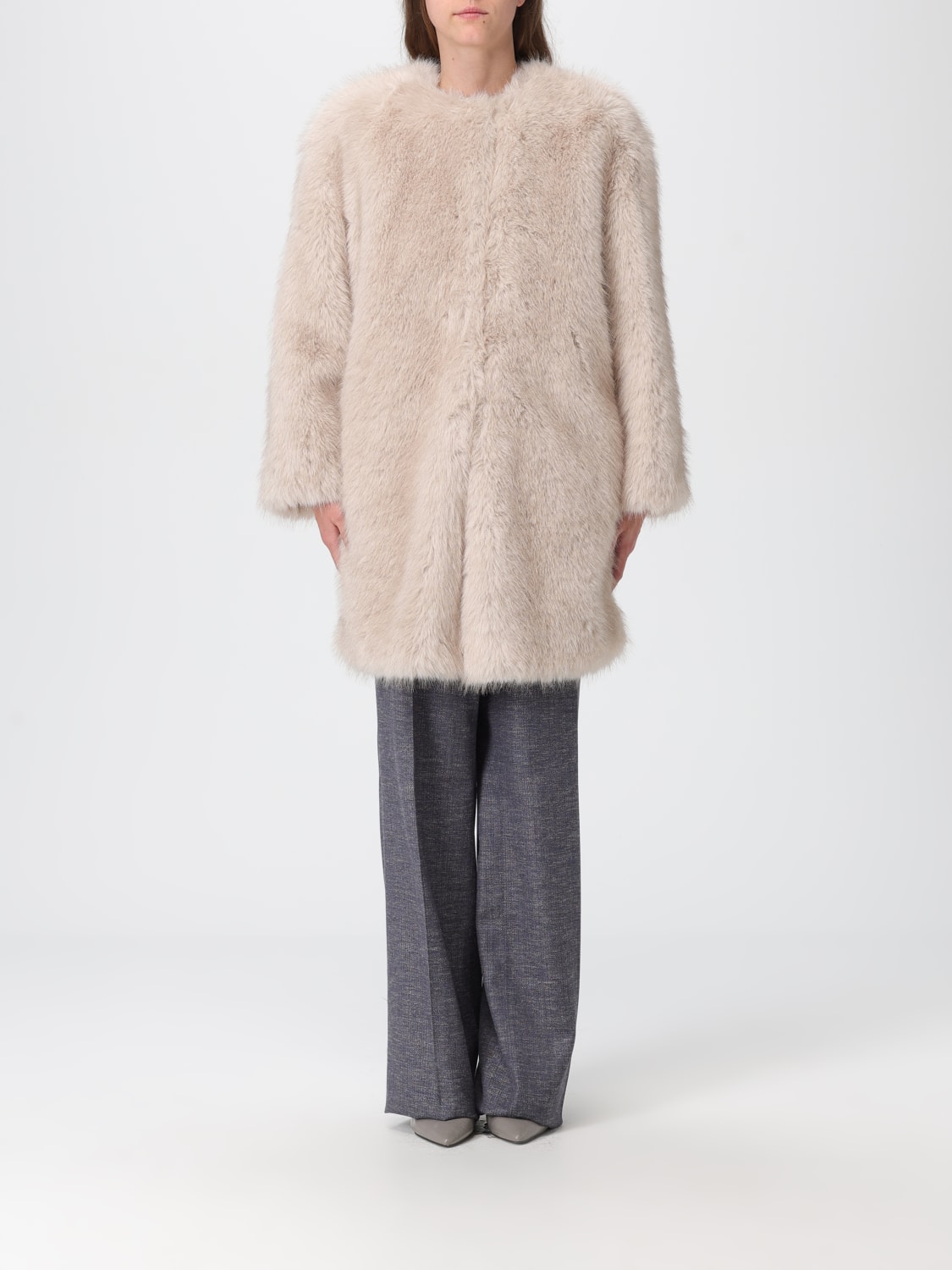 MAX MARA FUR COAT: Jacket woman Max Mara, Beige - Img 1