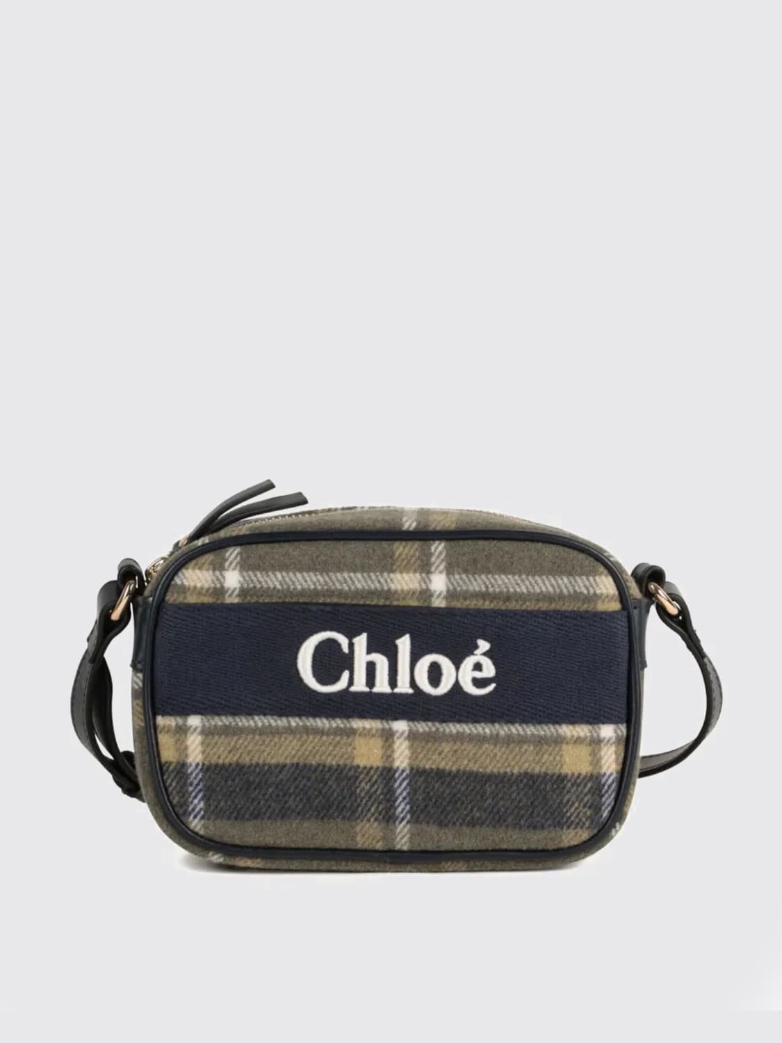 CHLOÉ BORSA: Borsa Chloé in tessuto stampa tartan , Verde - Img 1