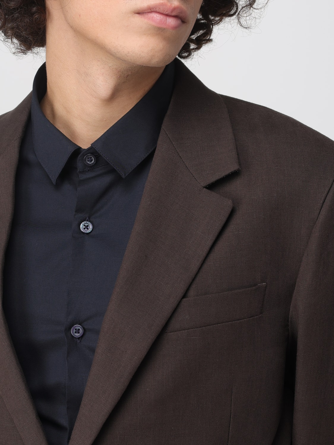EMPORIO ARMANI GIACCA: Blazer monopetto Emporio Armani in lino , Marrone - Img 4
