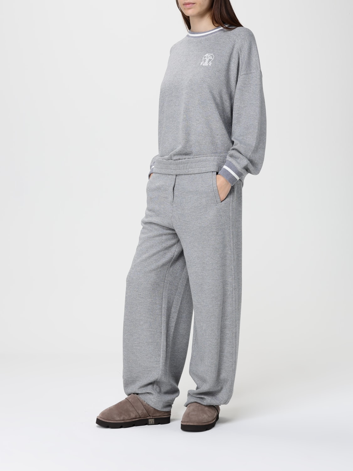 BRUNELLO CUCINELLI FELPA: Felpa in cotone con stemma Brunello Cucinelli, Grigio - Img 2