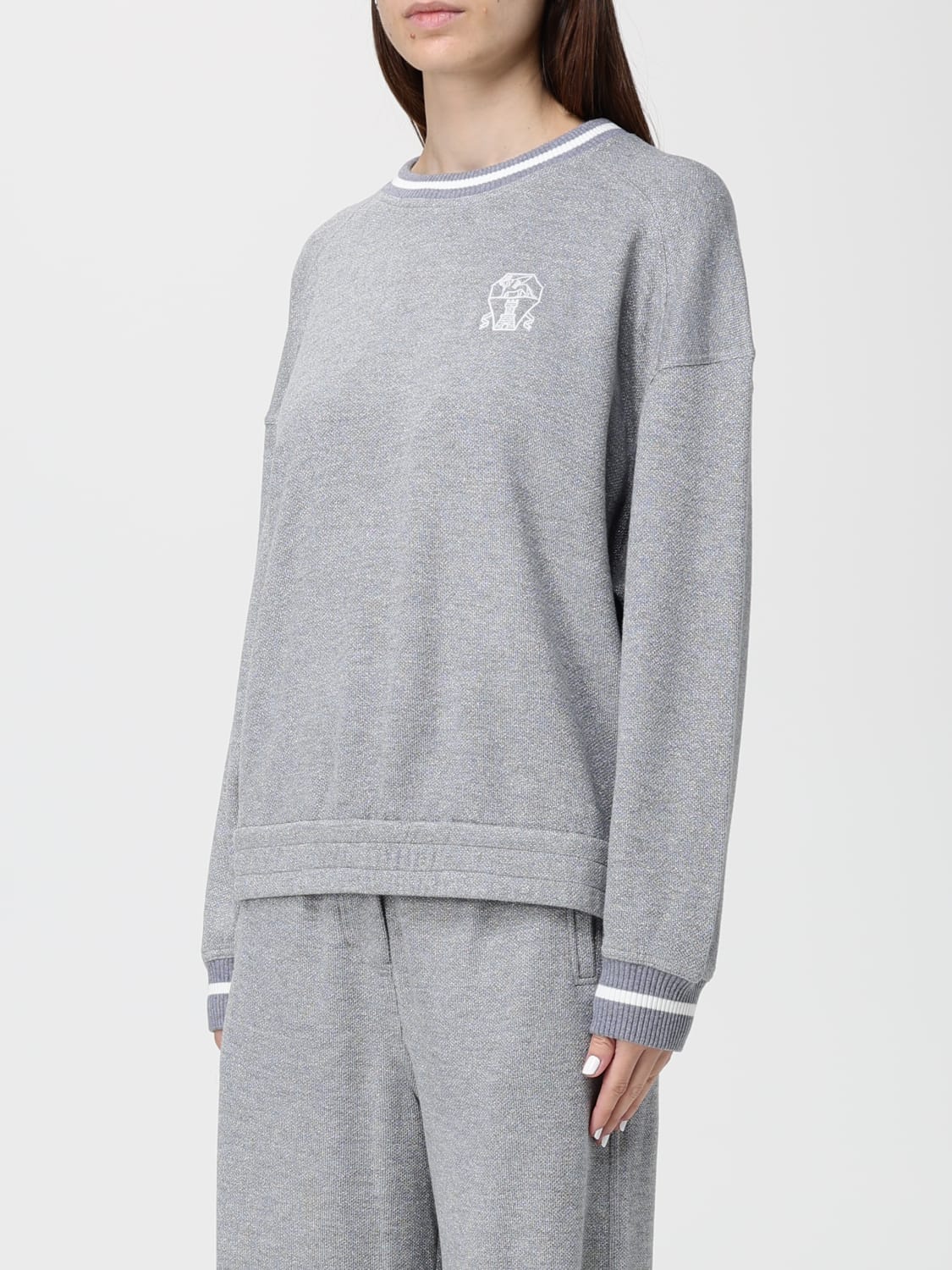 BRUNELLO CUCINELLI FELPA: Felpa in cotone con stemma Brunello Cucinelli, Grigio - Img 4