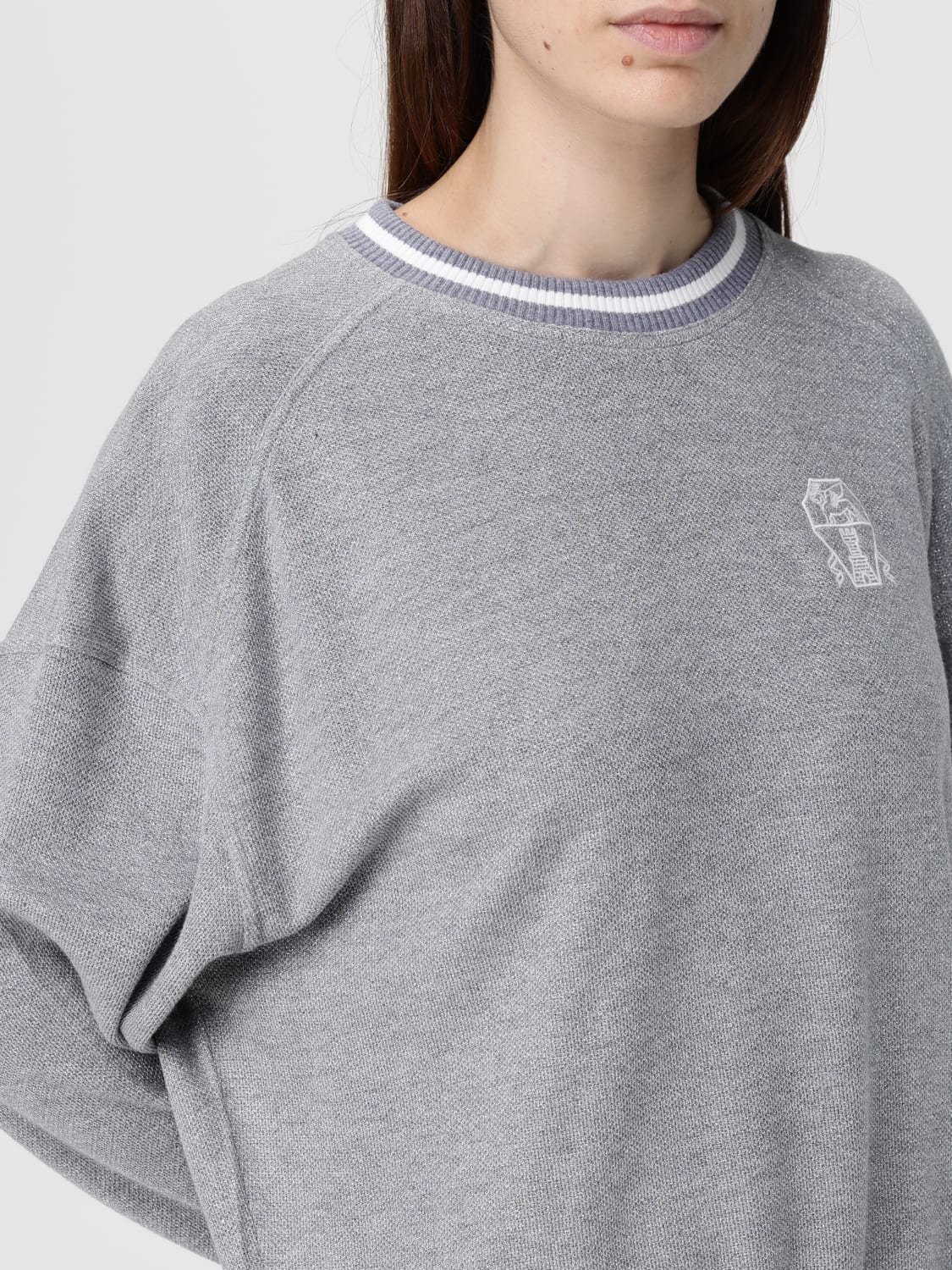 BRUNELLO CUCINELLI FELPA: Felpa in cotone con stemma Brunello Cucinelli, Grigio - Img 5