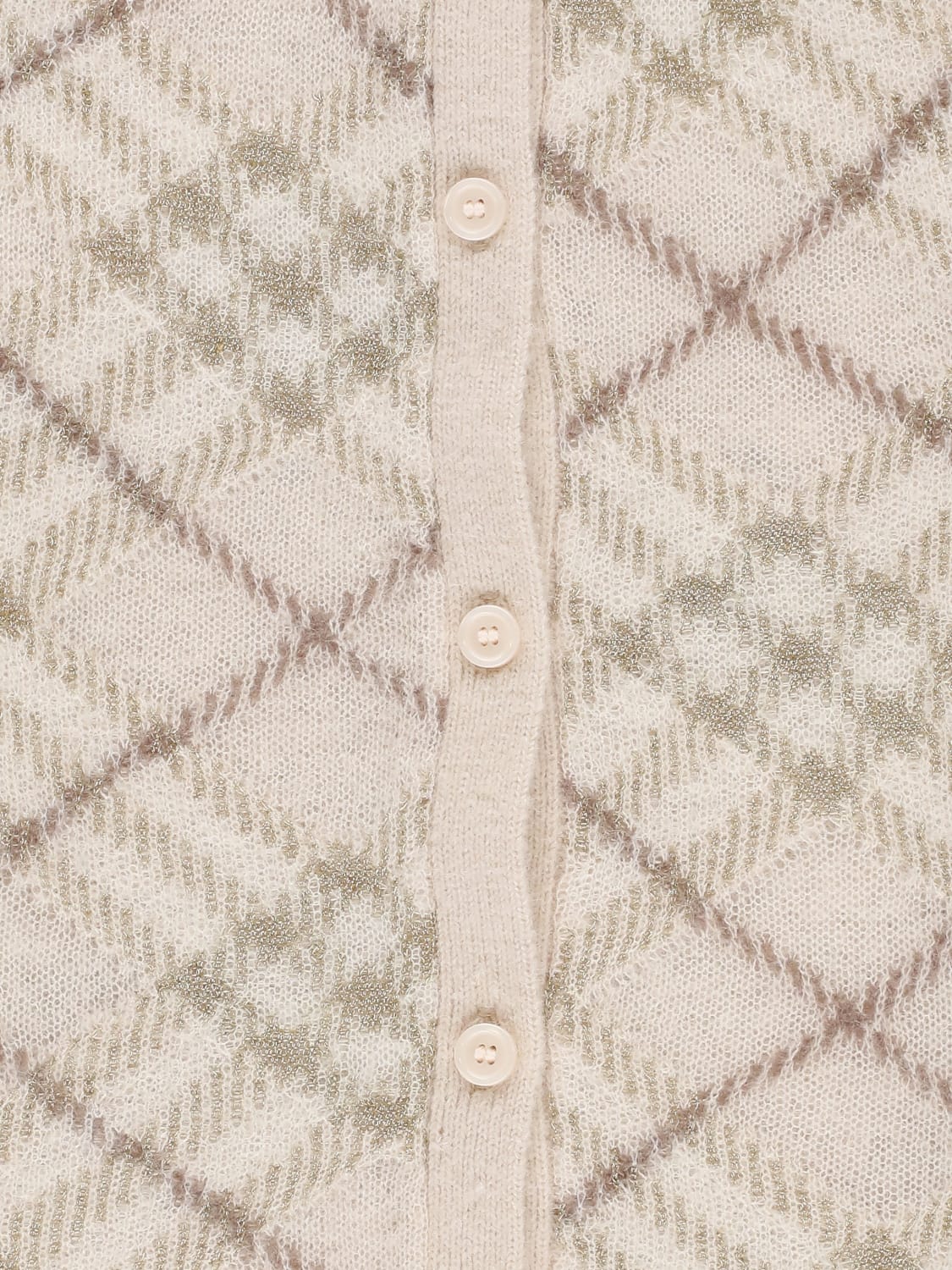 BURBERRY MAGLIA: Cardigan in lana di Alpaca check Burberry, Rosa - Img 3