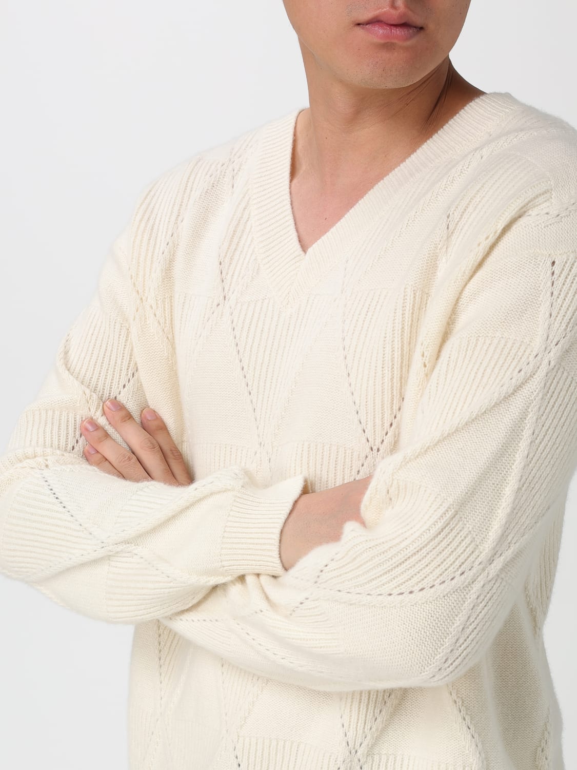 MAISON KITSUNÉ MAGLIA: Maglia a v basic Maison Kitsuné, Ecru - Img 3