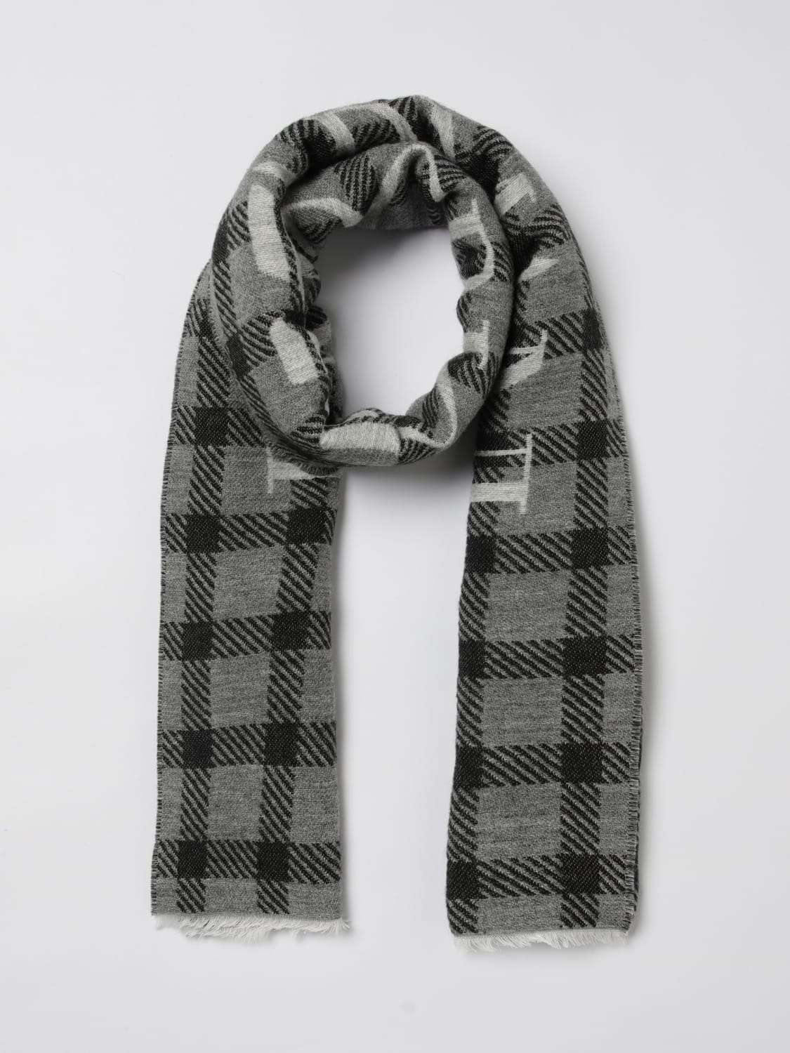 EMPORIO ARMANI SCIARPA: Sciarpa Emporio Armani in misto viscosa check , Grigio - Img 2