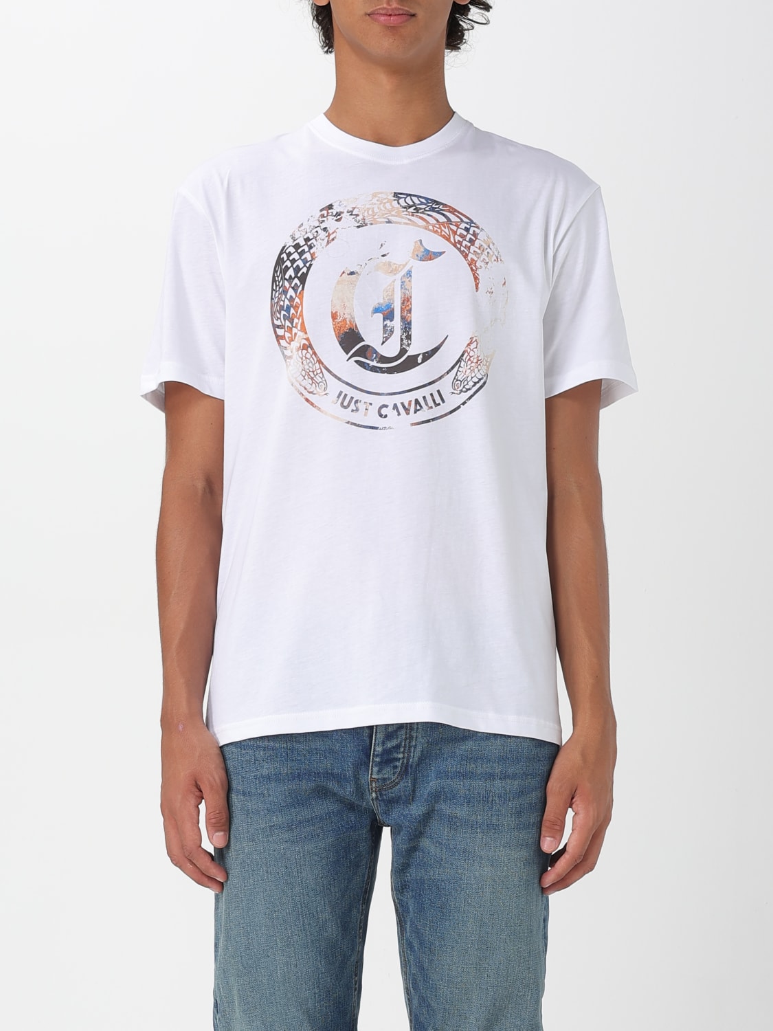 JUST CAVALLI T-SHIRT: T-shirt in cotone con stampa logo Just Cavalli, Bianco - Img 1