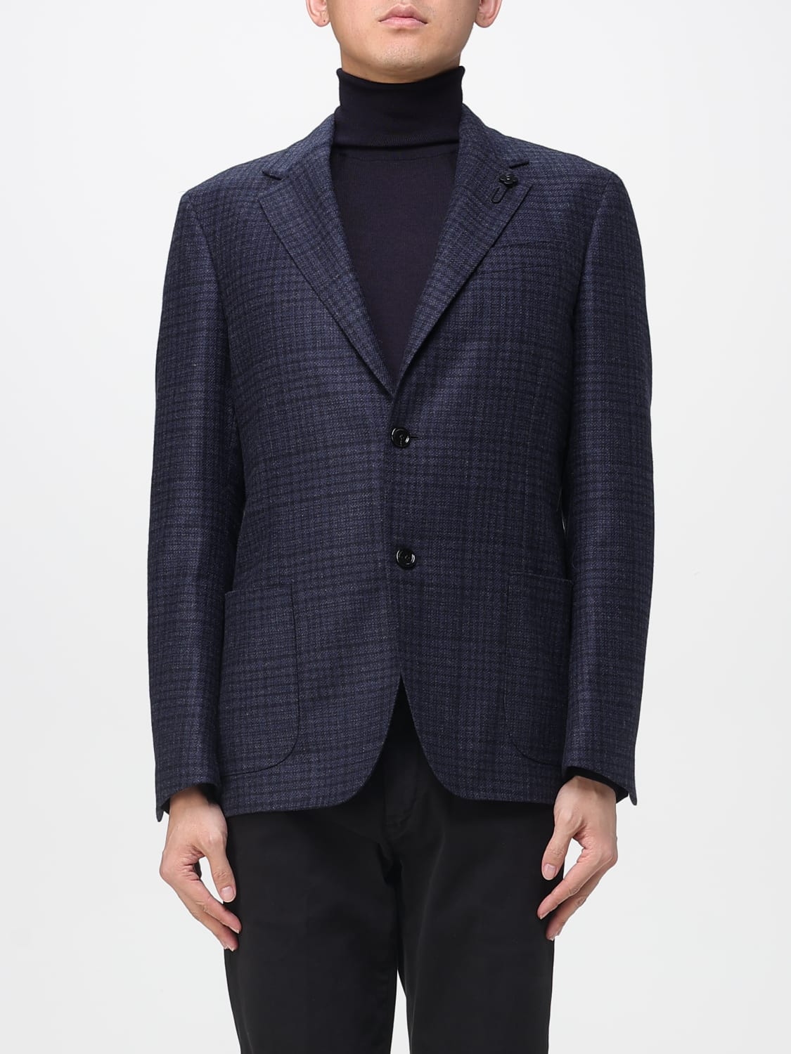 LARDINI GIACCA: Blazer monopetto Lardini in lana e cashmere Principe di Galles, Blue - Img 1