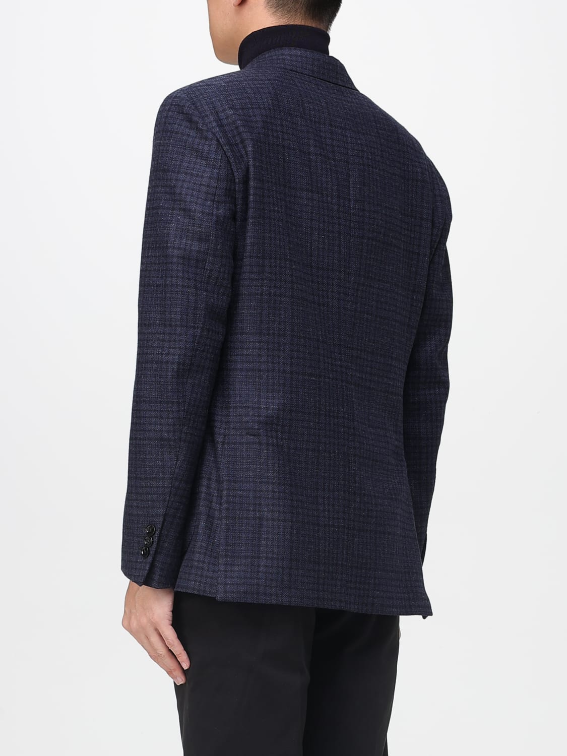 LARDINI GIACCA: Blazer monopetto Lardini in lana e cashmere Principe di Galles, Blue - Img 2