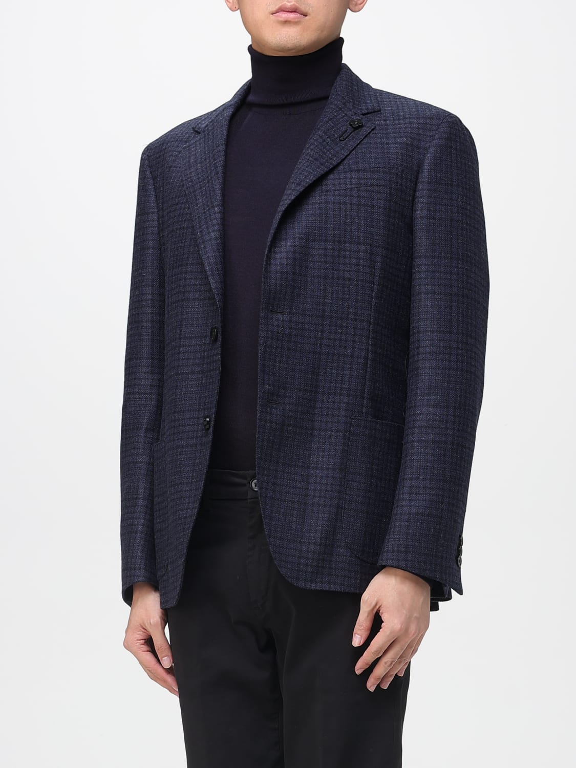 LARDINI GIACCA: Blazer monopetto Lardini in lana e cashmere Principe di Galles, Blue - Img 3