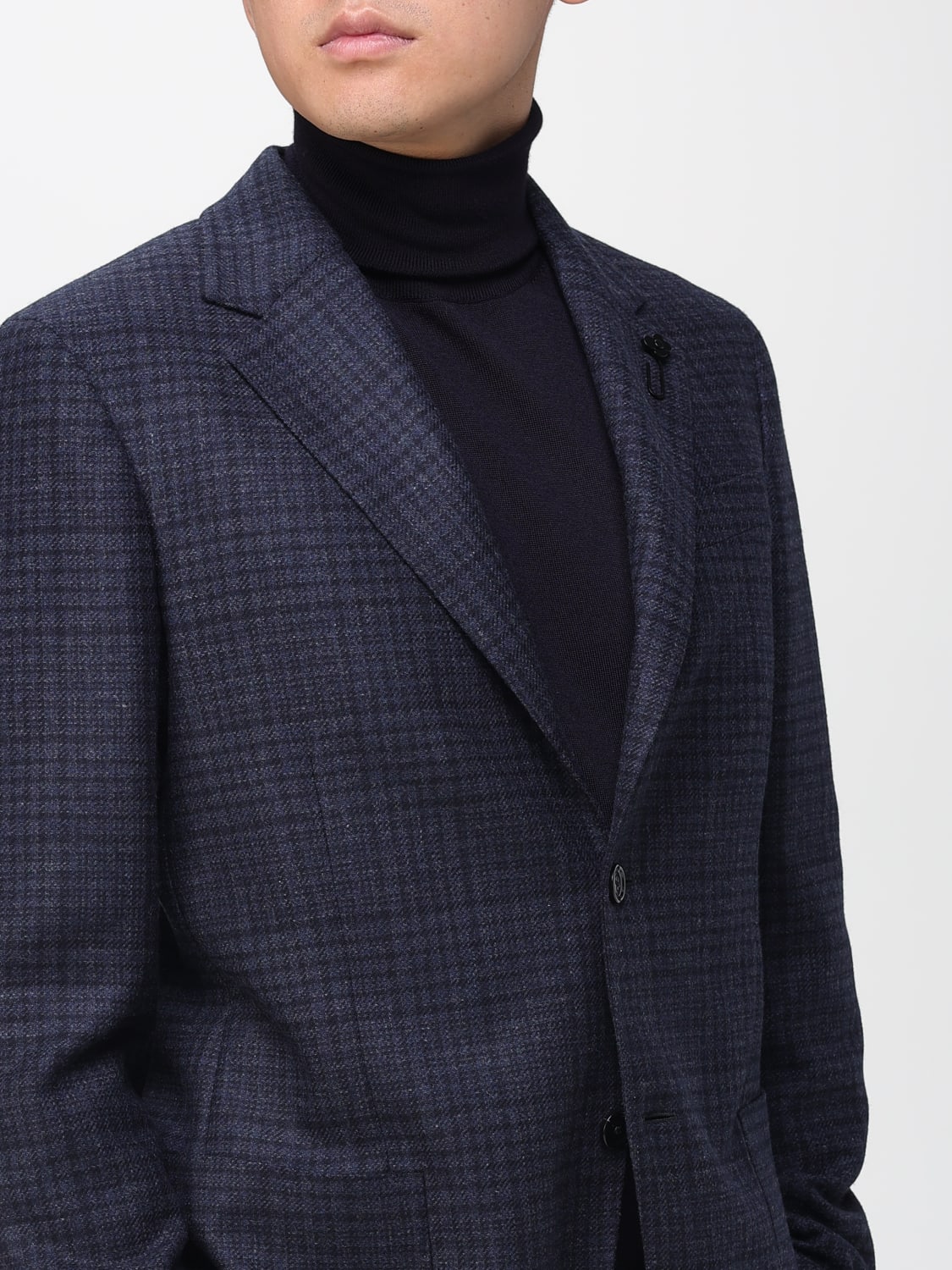 LARDINI GIACCA: Blazer monopetto Lardini in lana e cashmere Principe di Galles, Blue - Img 4