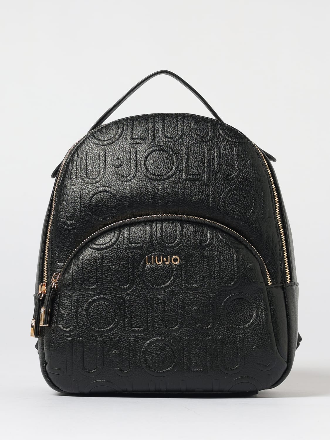 LIU JO ZAINO: Zaino Liu Jo in pelle sintetica a grana con logo all over , Nero - Img 1