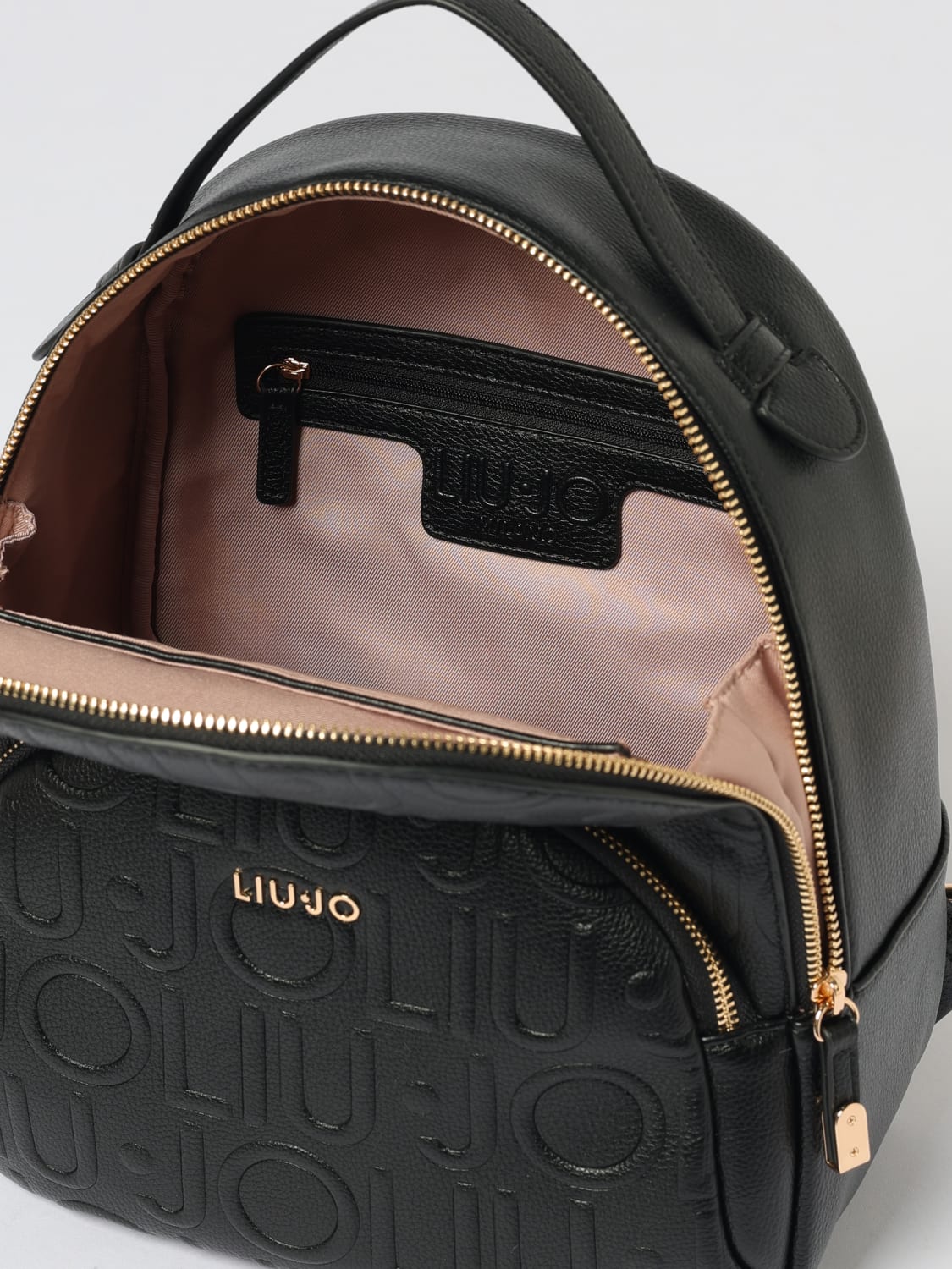 LIU JO ZAINO: Zaino Liu Jo in pelle sintetica a grana con logo all over , Nero - Img 4