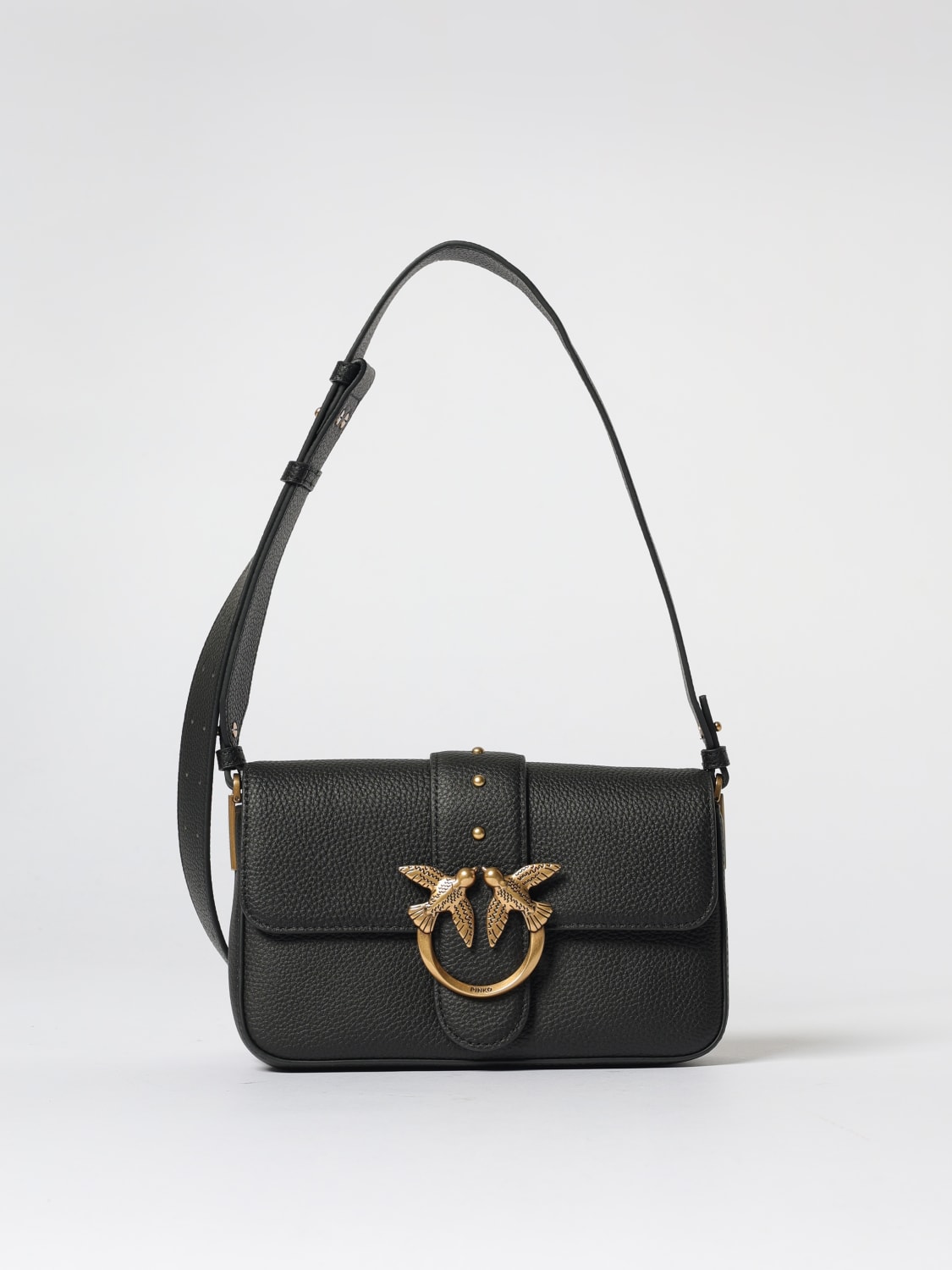 PINKO BORSA A SPALLA: Borsa a spalla Love Birds Pinko in pelle, Nero - Img 1
