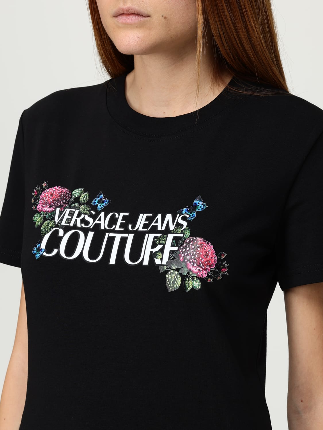 VERSACE JEANS COUTURE T-SHIRTS: T-shirt in cotone con stampa logo Versace Jeans Couture, Nero - Img 3