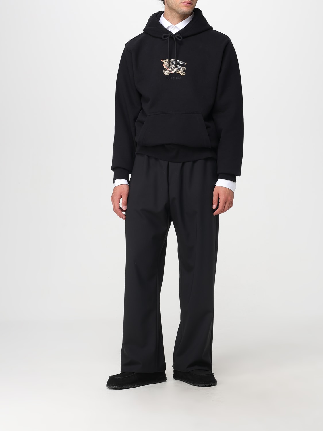 BURBERRY FELPA: Felpa in cotone con logo vintage check Burberry, Nero - Img 2