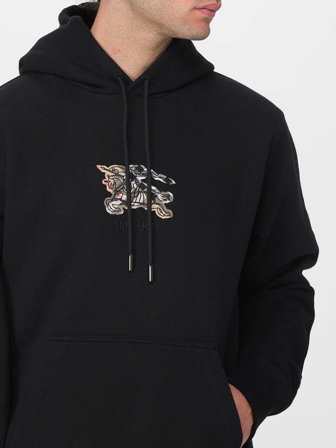 BURBERRY FELPA: Felpa in cotone con logo vintage check Burberry, Nero - Img 5